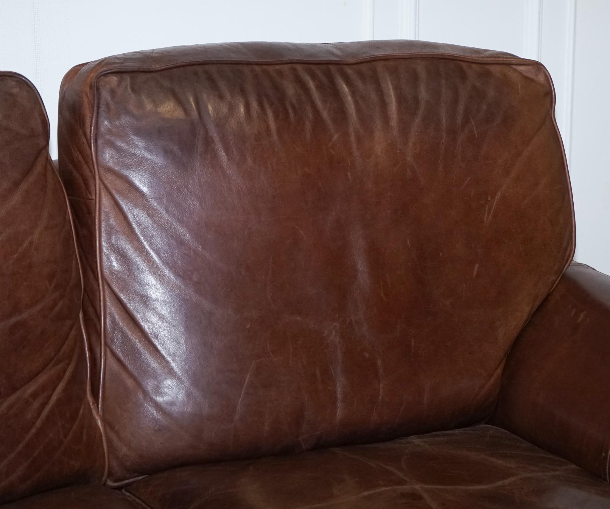 British ViNTAGE HALO TWO SEATER  BROWN  LEATHER SOFA For Sale
