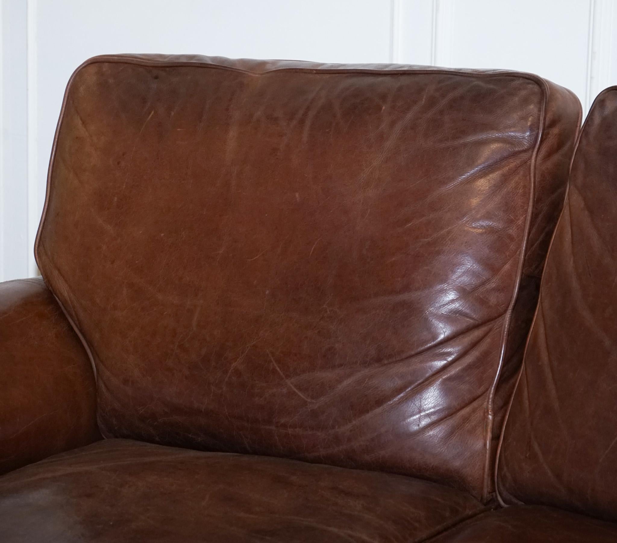 Hand-Crafted ViNTAGE HALO TWO SEATER  BROWN  LEATHER SOFA For Sale