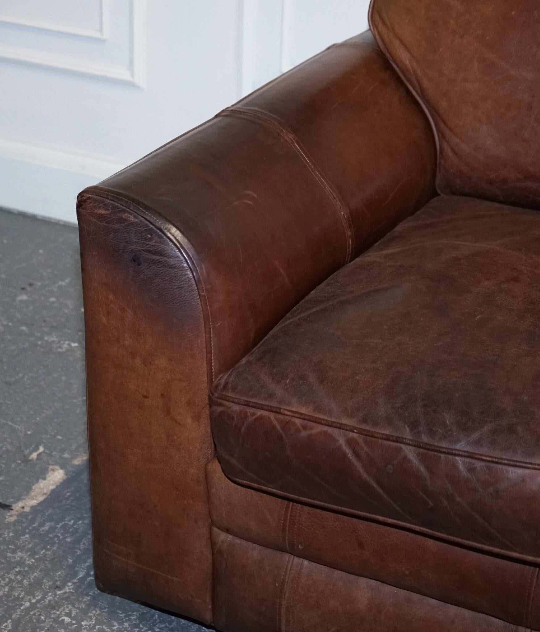ViNTAGE HALO TWO SEATER  BROWN  LEATHER SOFA In Good Condition For Sale In Pulborough, GB