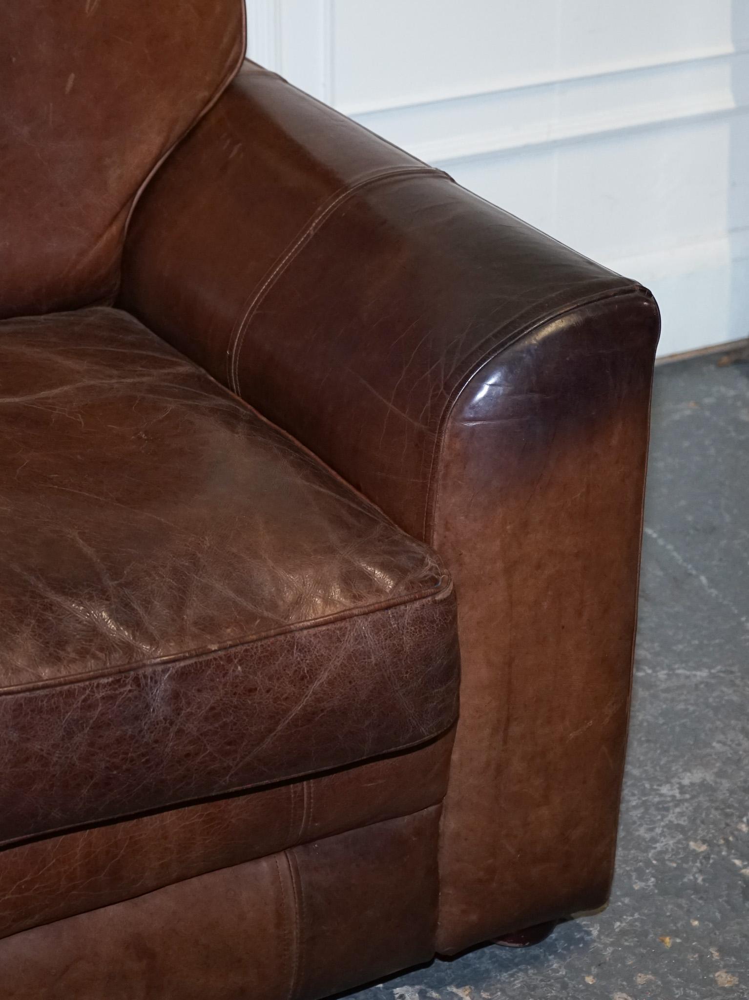 20th Century ViNTAGE HALO TWO SEATER  BROWN  LEATHER SOFA For Sale