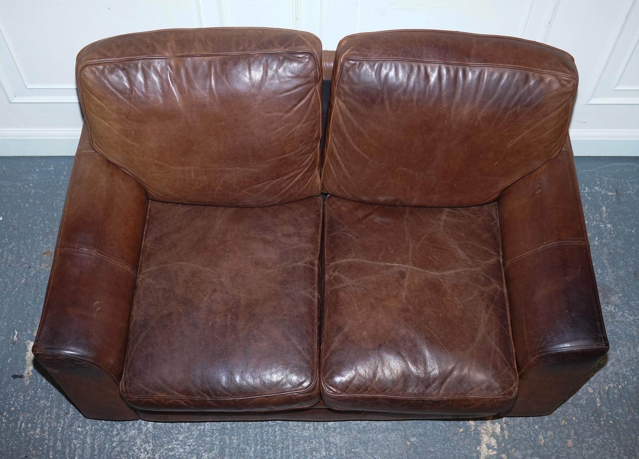 Leather ViNTAGE HALO TWO SEATER  BROWN  LEATHER SOFA For Sale