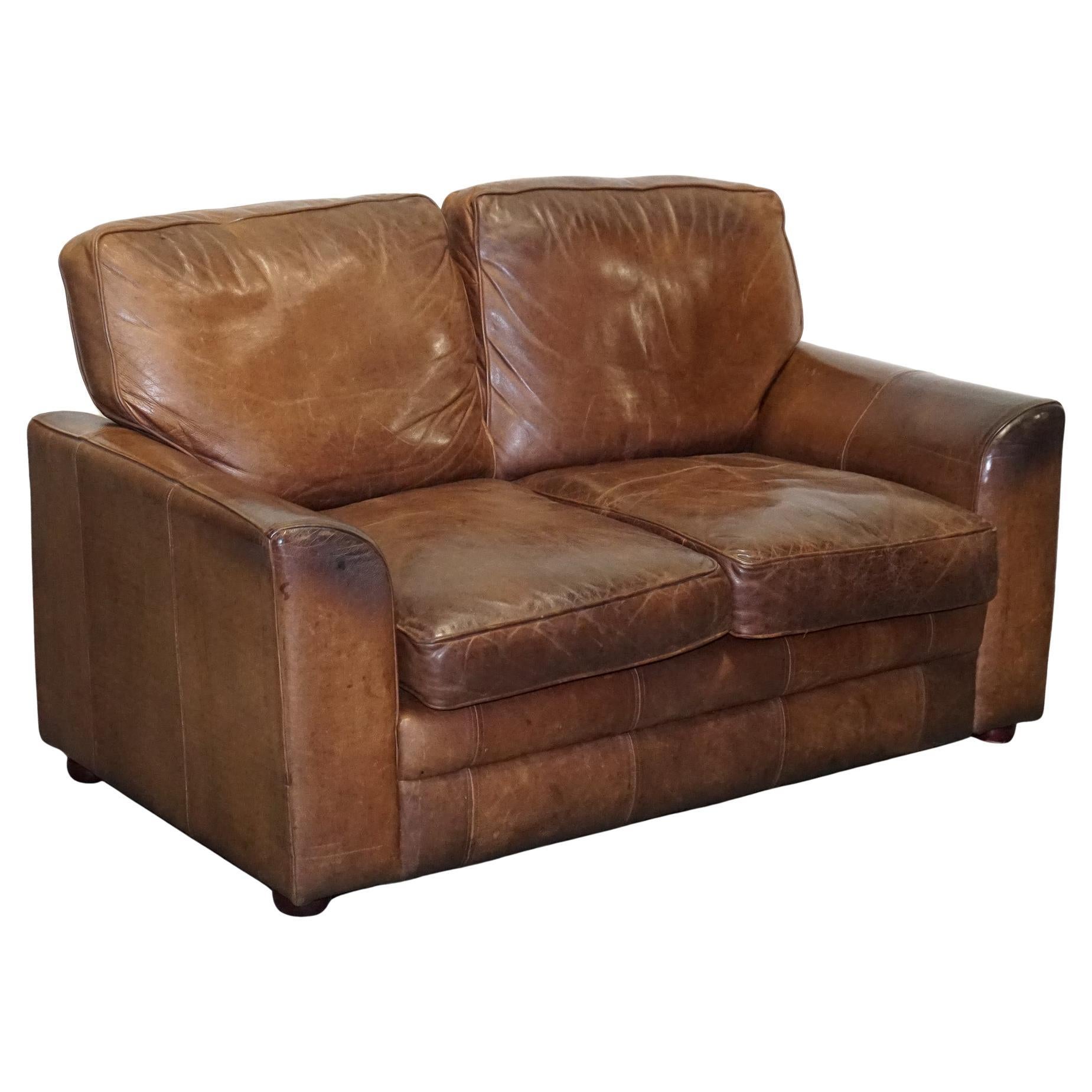 ViNTAGE HALO TWO SEATER  BROWN  LEATHER SOFA