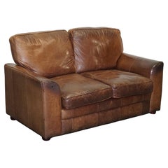 ViNTAGE HALO ZWEI SITZER  BROWN  LEATHER SOFA