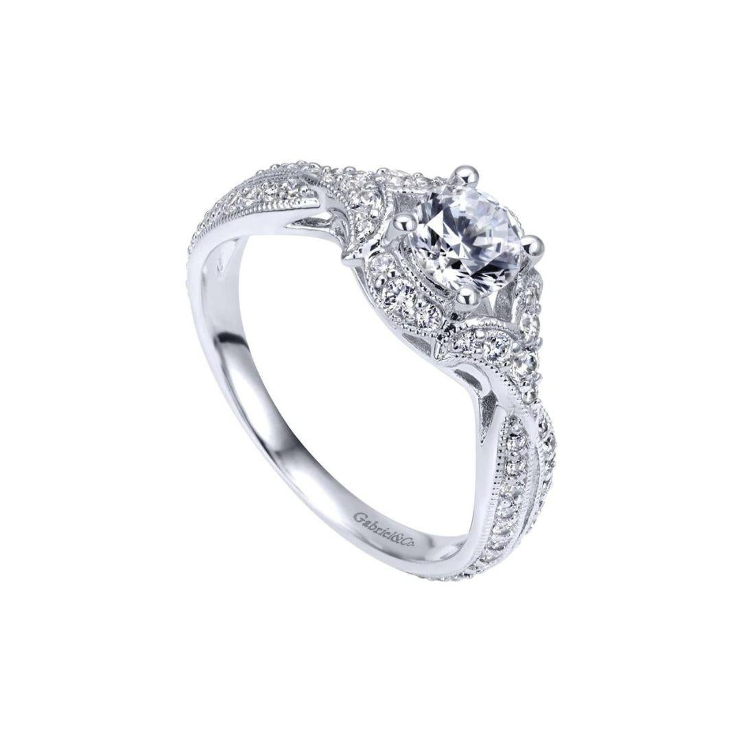 Round Cut Vintage Halo White Gold Diamond Engagement Ring For Sale