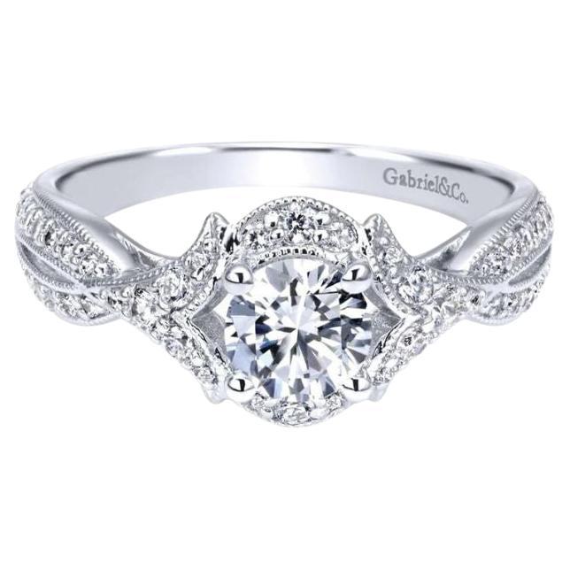 Vintage Halo White Gold Diamond Engagement Ring For Sale