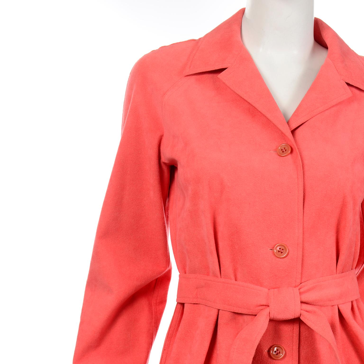 Vintage Halston 1970s Salmon Ultra Suede Coat Dress With Belt 1