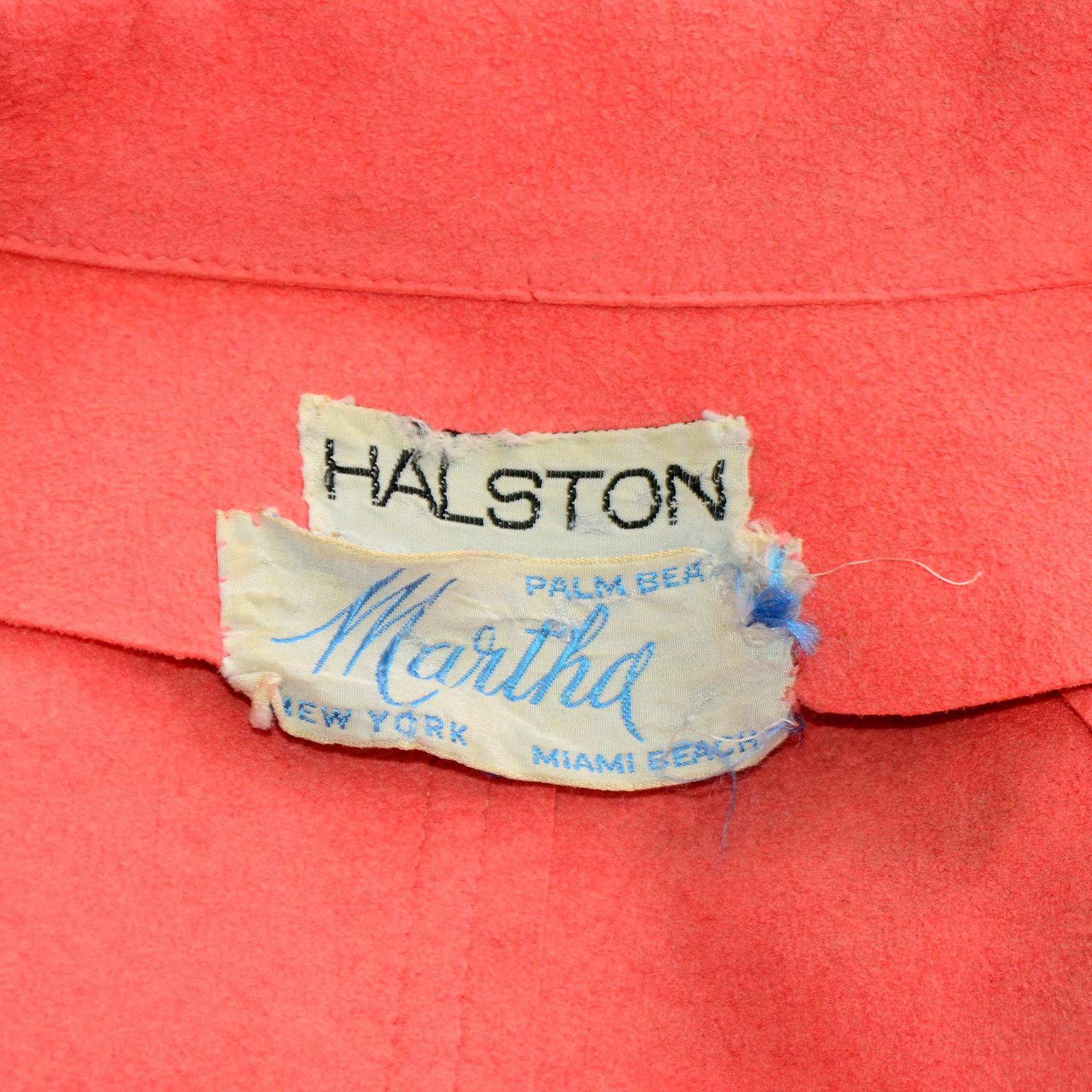 Vintage Halston 1970s Salmon Ultra Suede Coat Dress With Belt 2