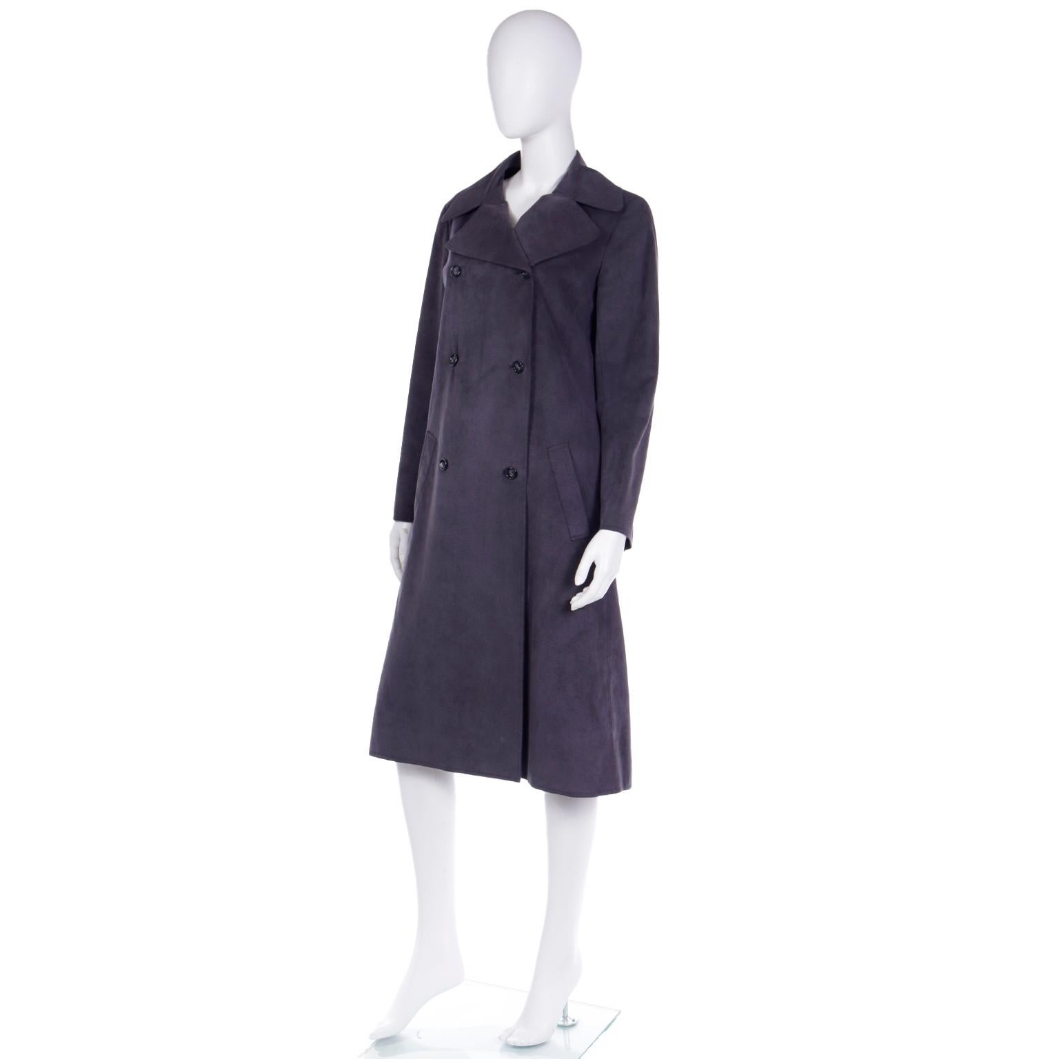 Gray Vintage Halston 1970s Steel Blue Grey Ultra Suede Double Breasted Coat