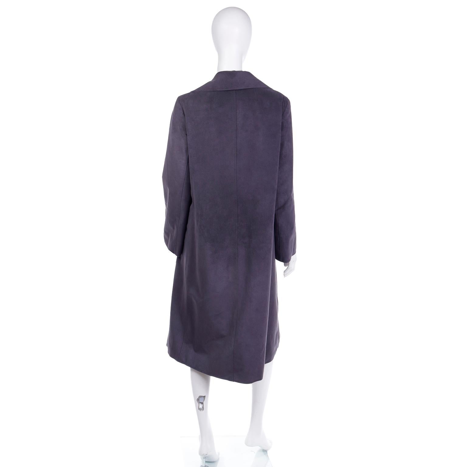 Vintage Halston 1970s Steel Blue Grey Ultra Suede Double Breasted Coat In Excellent Condition In Portland, OR