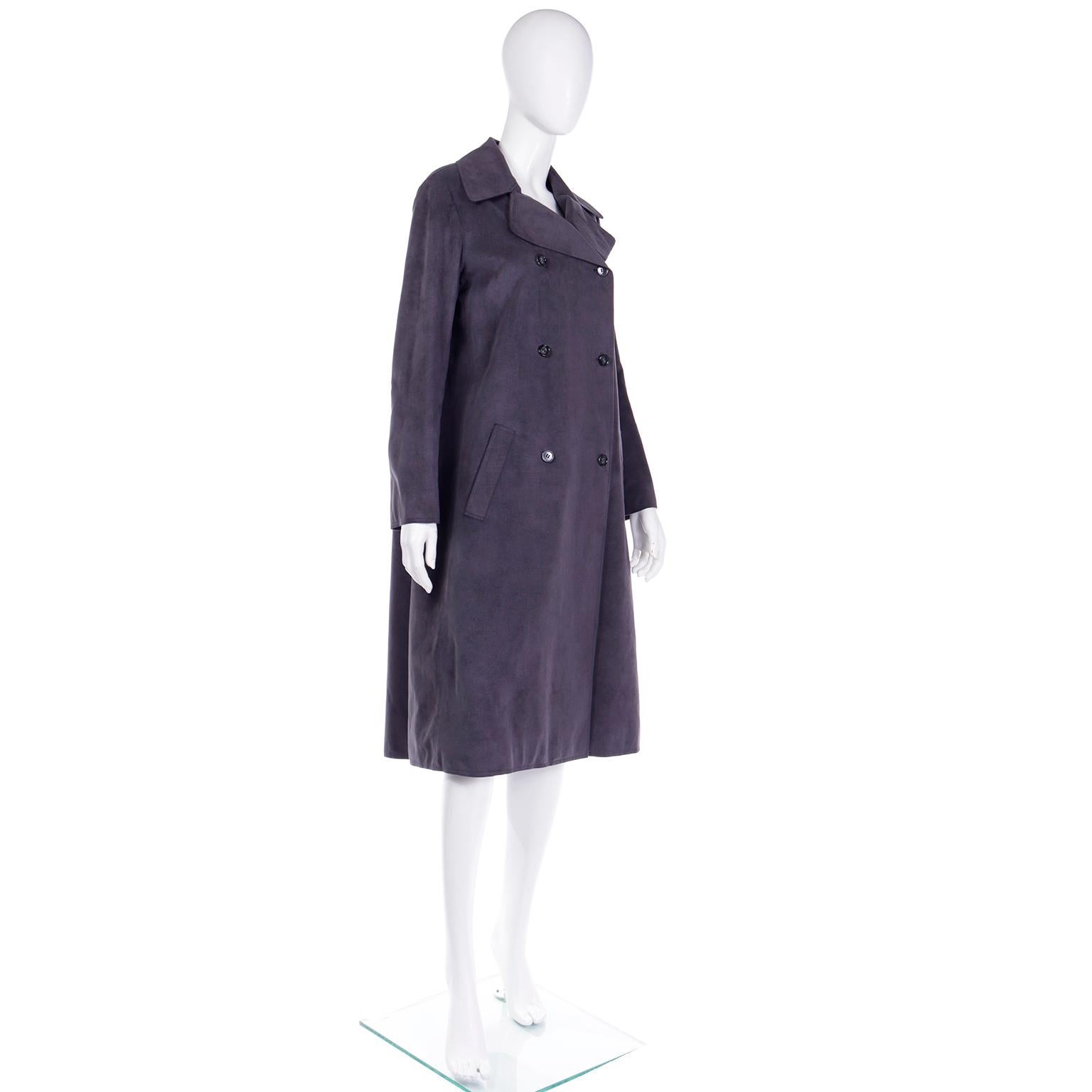 Women's Vintage Halston 1970s Steel Blue Grey Ultra Suede Double Breasted Coat