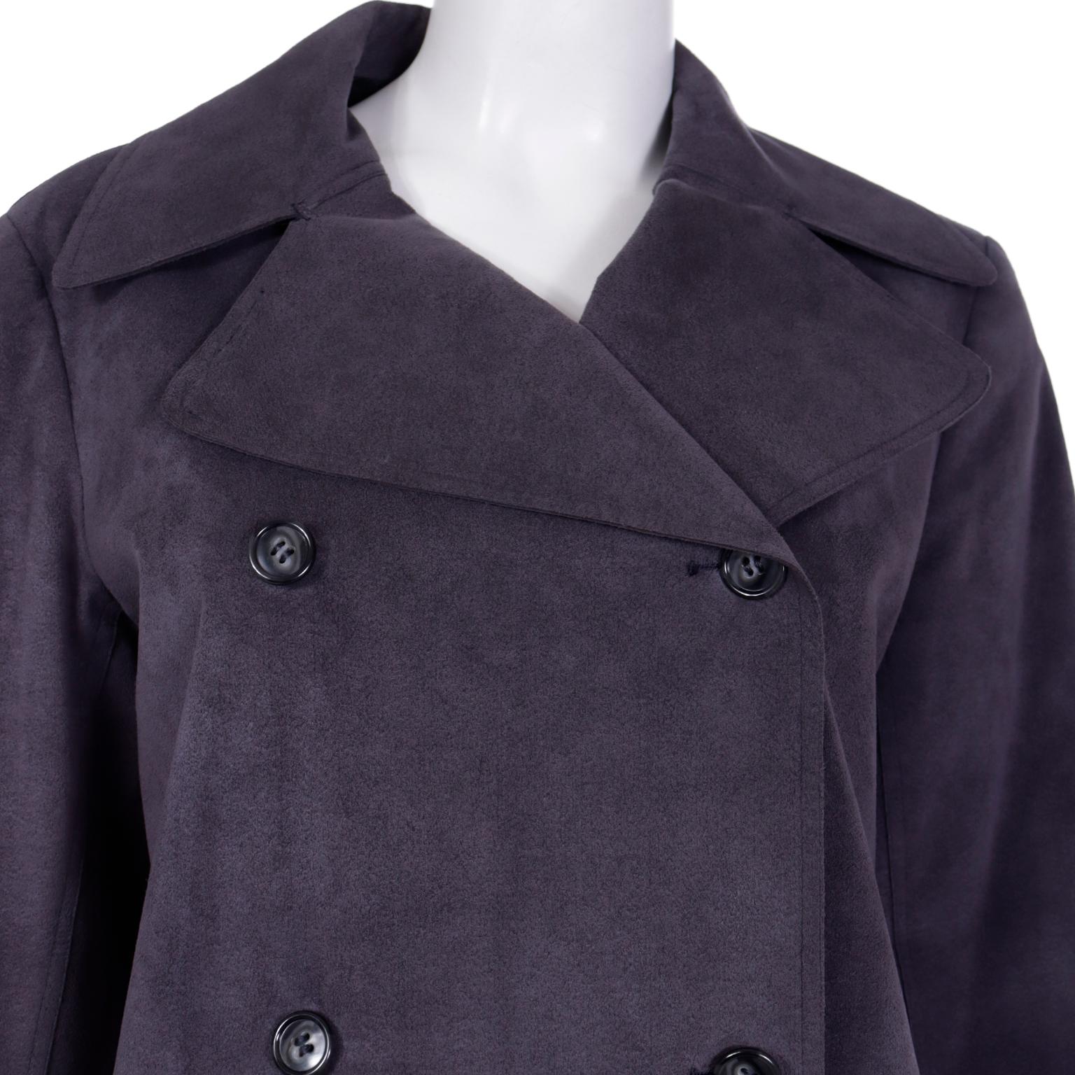 Vintage Halston 1970s Steel Blue Grey Ultra Suede Double Breasted Coat 1