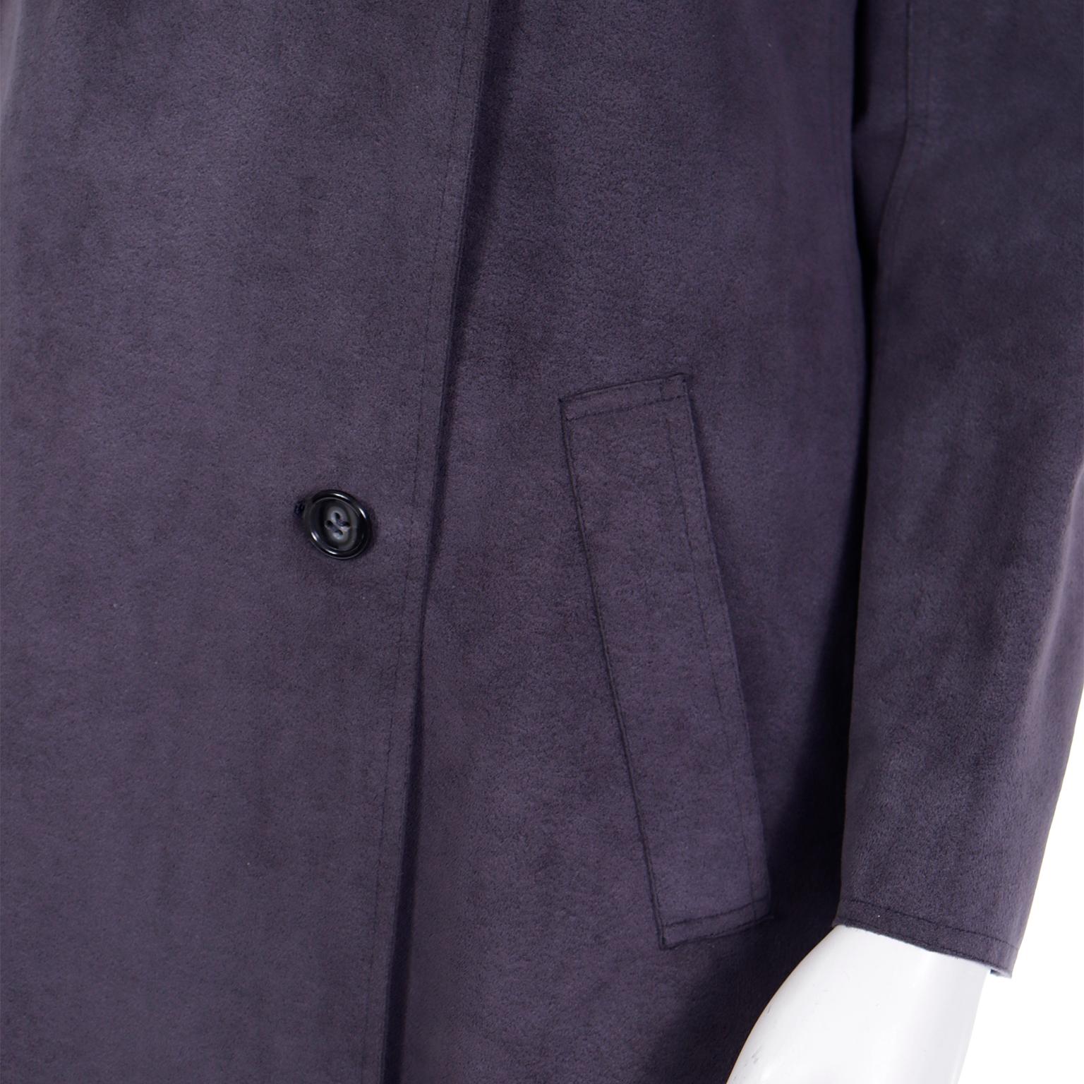 Vintage Halston 1970s Steel Blue Grey Ultra Suede Double Breasted Coat 2