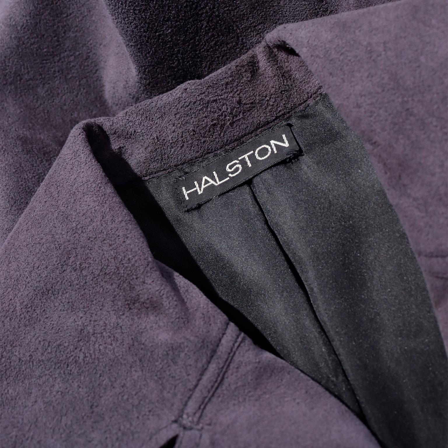 Vintage Halston 1970s Steel Blue Grey Ultra Suede Double Breasted Coat 3