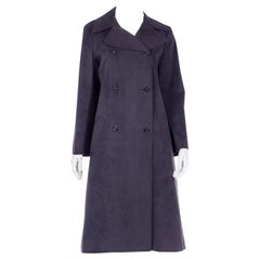 Vintage Halston 1970s Steel Blue Grey Ultra Suede Double Breasted Coat