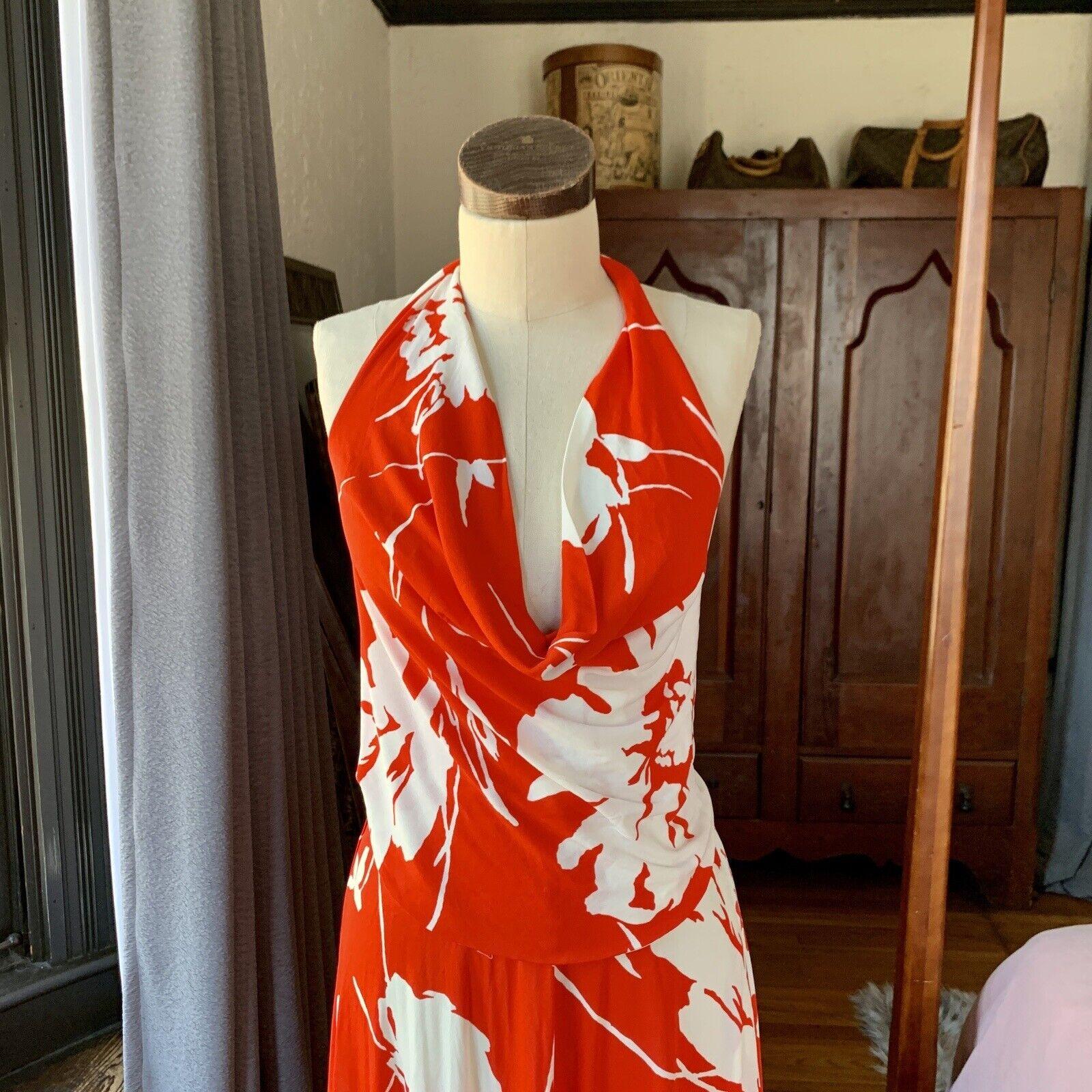 Vintage HALSTON 1970s Tropical Jersey 2 Piece Ensemble Skirt Halter Top OOAK In Good Condition For Sale In Asheville, NC