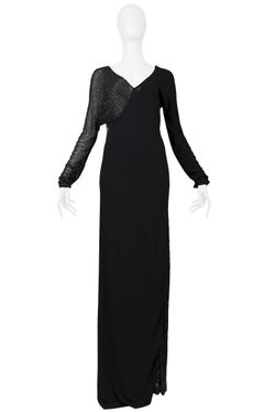 Vintage Halston Beaded Black Jersey Evening Gown