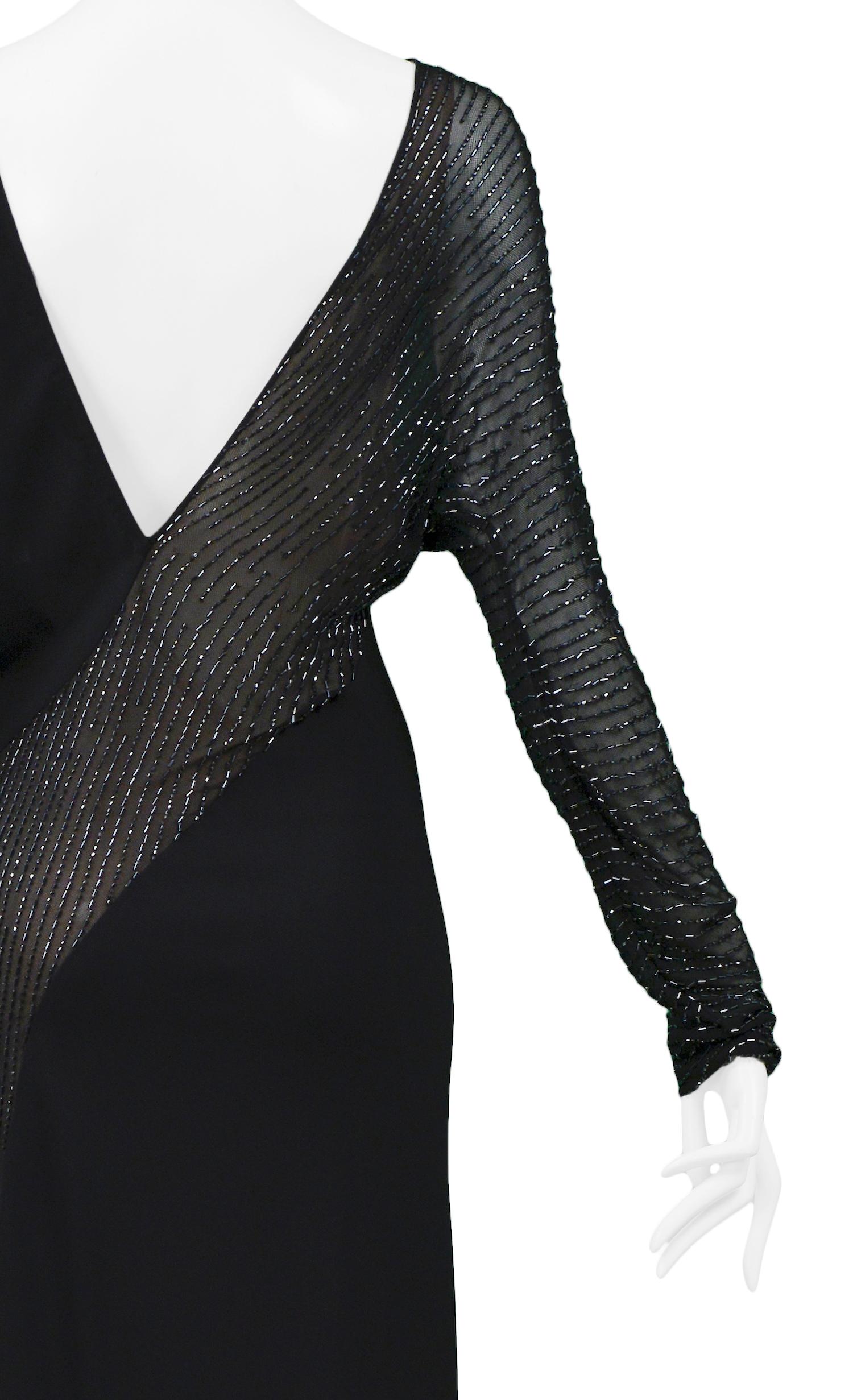 Vintage Halston Beaded Black Jersey Evening Gown For Sale 1