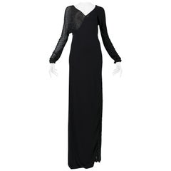 Vintage Halston Beaded Black Jersey Evening Gown