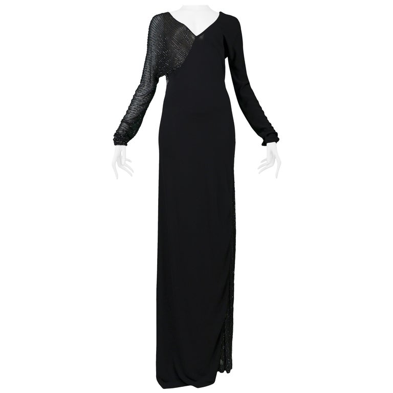 Vintage Halston Beaded Black Jersey Evening Gown For Sale at 1stDibs ...