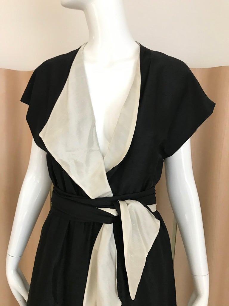 Vintage HALSTON Black and Creme Silk Wrap Dress with Sash at 1stDibs ...