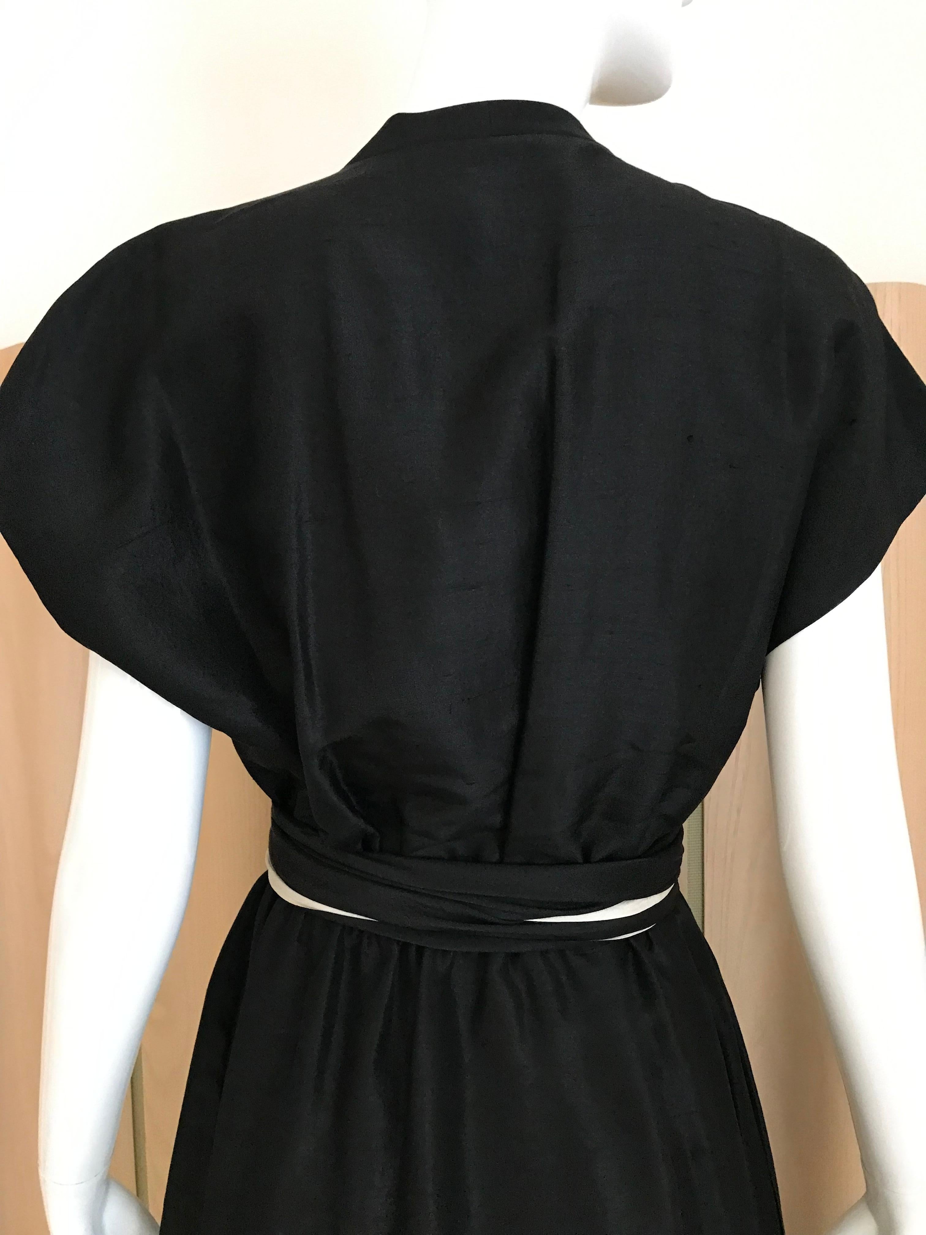 Vintage HALSTON Black and Creme Silk Wrap Dress with Sash 3