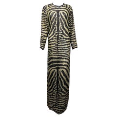 Vintage HALSTON Robe longue à sequins noirs et argentés