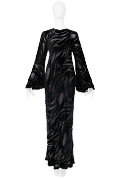 Vintage Halston Black Chiffon & Velvet Burnout Gown 1977