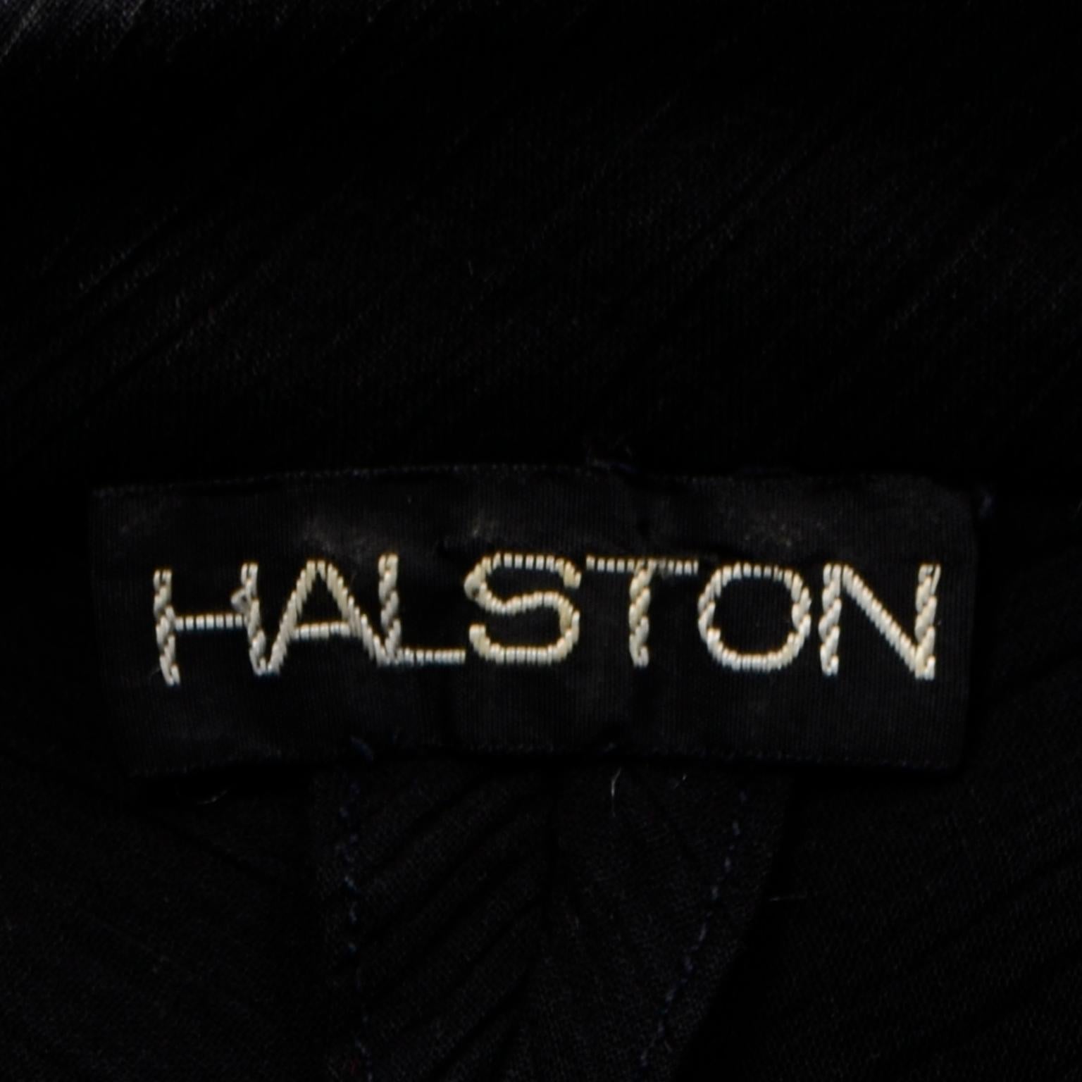 Vintage Halston Black Cotton Voile 1970s Low V Neck Dress 5