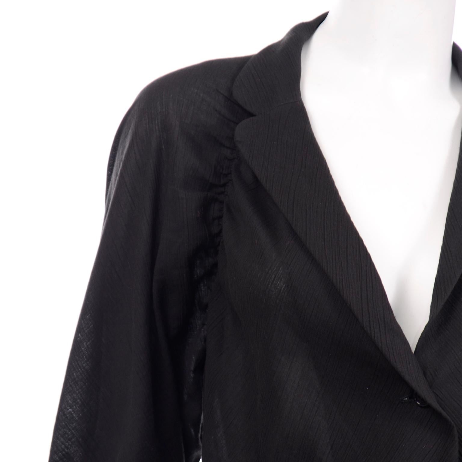Vintage Halston Black Cotton Voile 1970s Low V Neck Dress 1