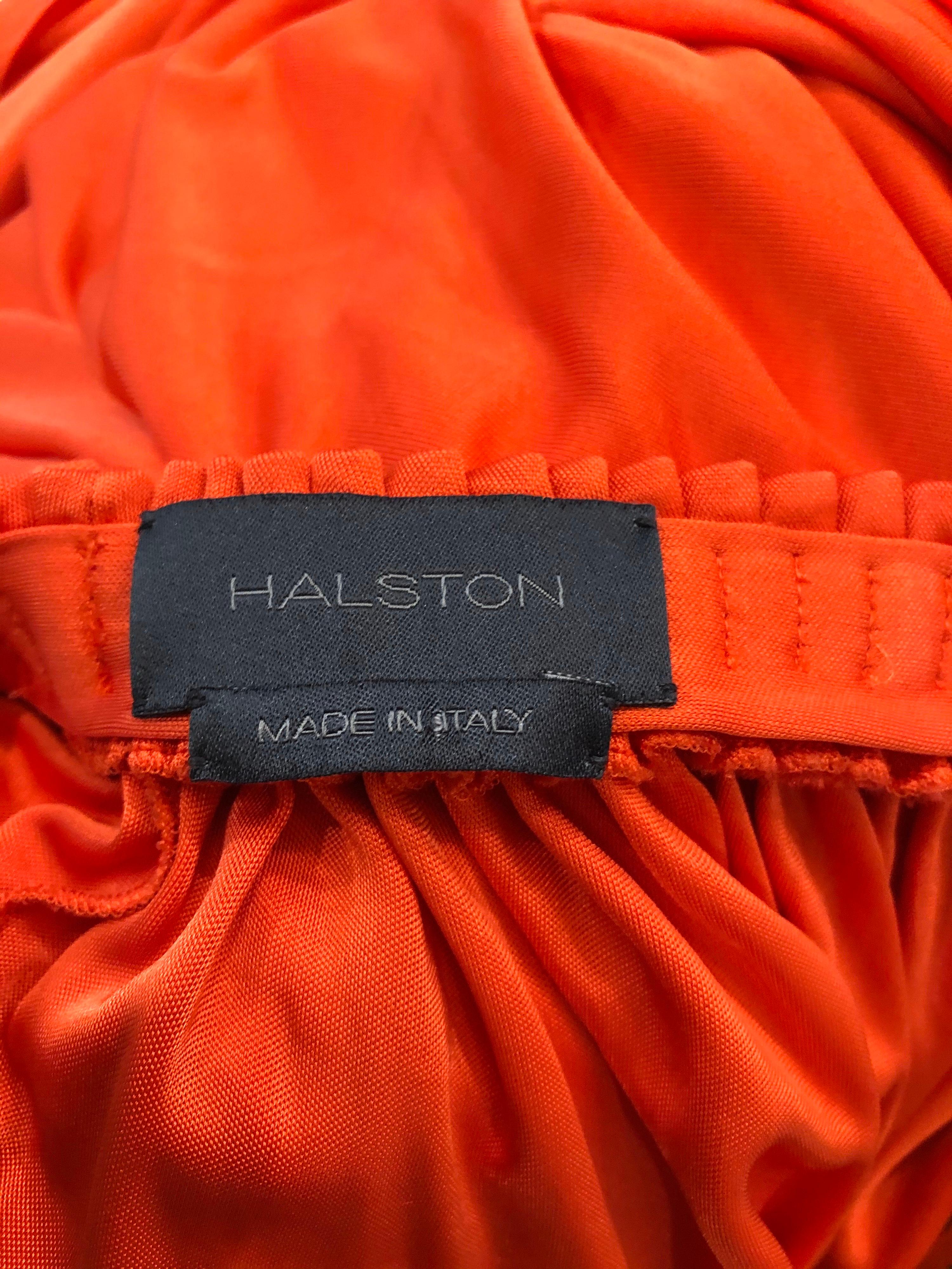 Vintage Halston Coral Silk Jersey Plunging Asymmetrical Hem Backless Gown Dress 9