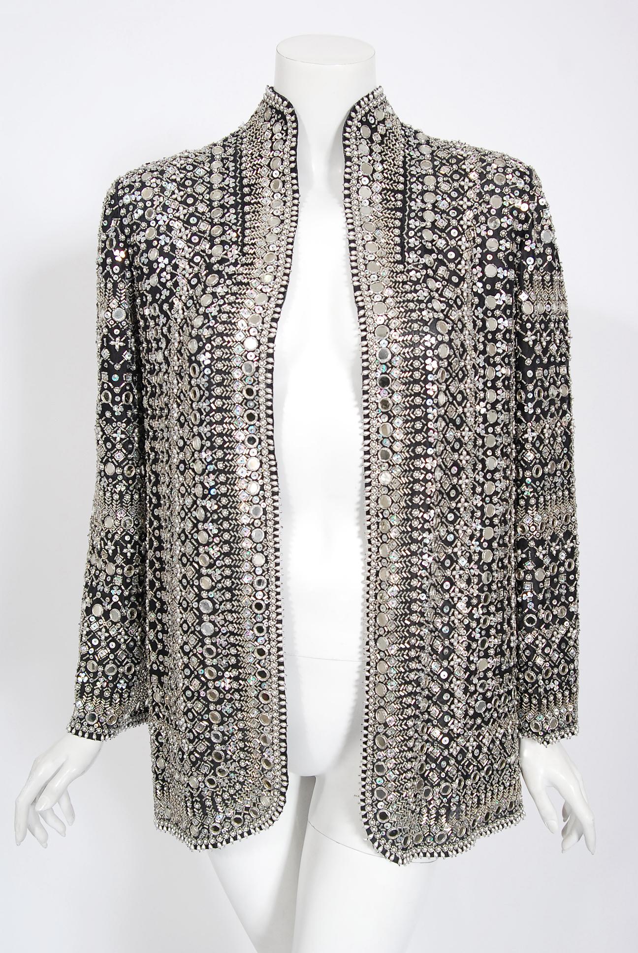 Vintage Halston Couture Beaded Mirror Mini Dress & Jacket Made For Liza Minnelli 2