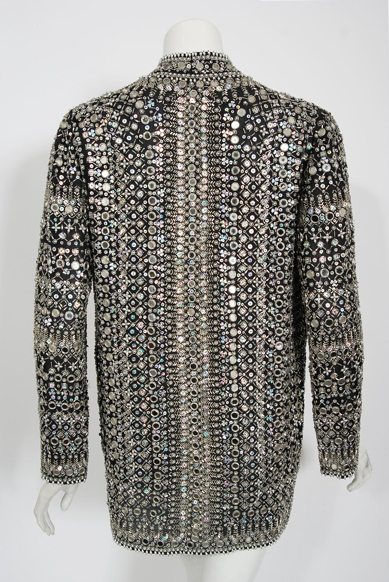 Vintage Halston Couture Beaded Mirror Mini Dress & Jacket Made For Liza Minnelli 5