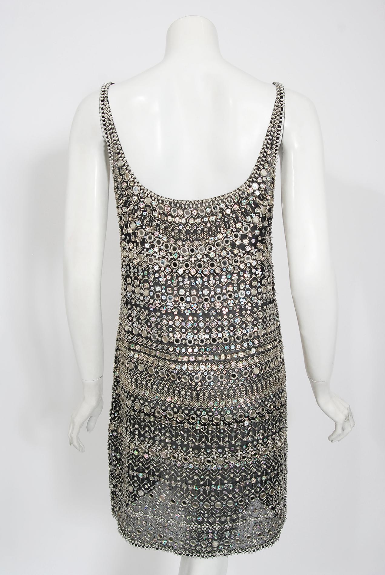 Vintage Halston Couture Beaded Mirror Mini Dress & Jacket Made For Liza Minnelli 9