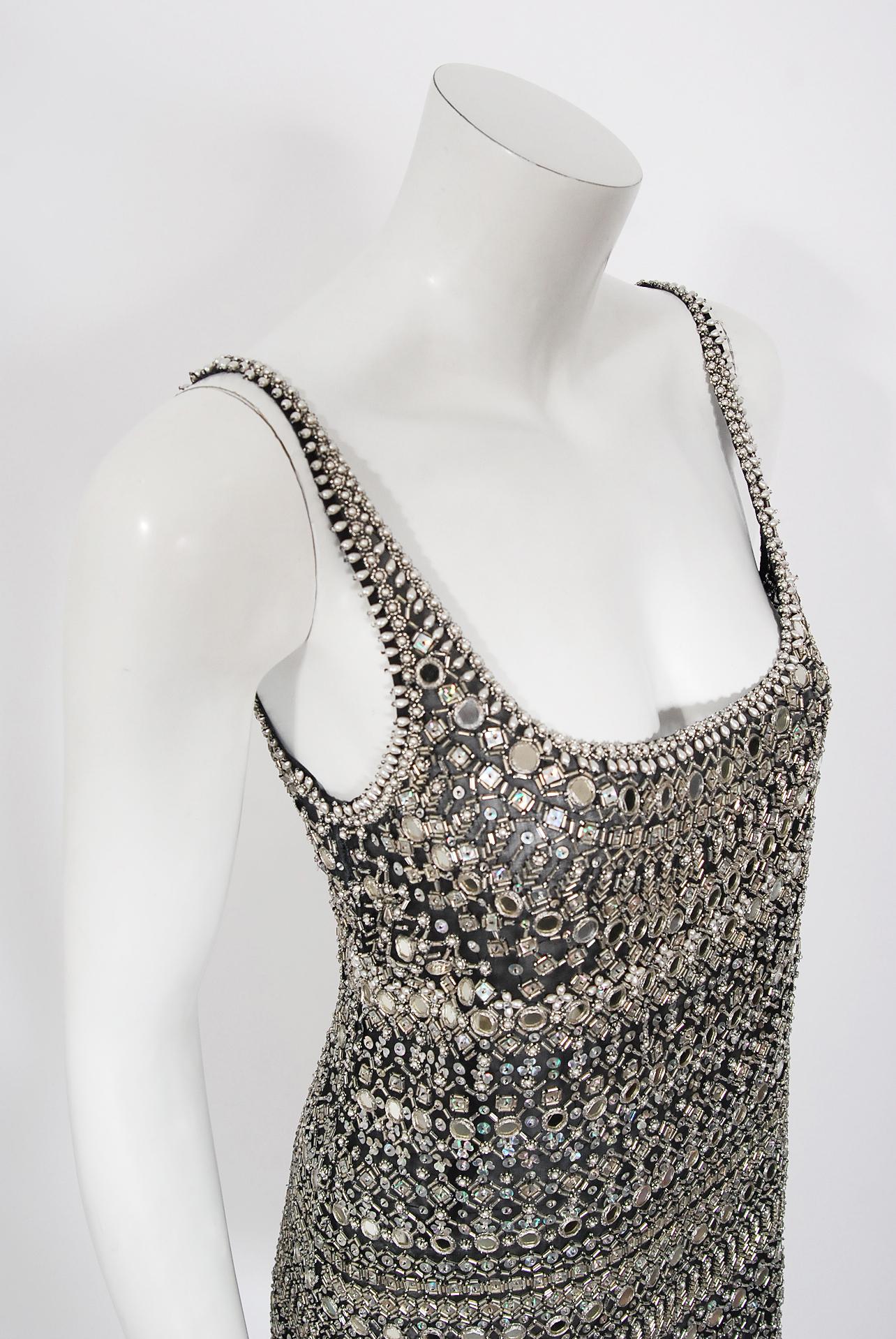 Women's Vintage Halston Couture Beaded Mirror Mini Dress & Jacket Made For Liza Minnelli
