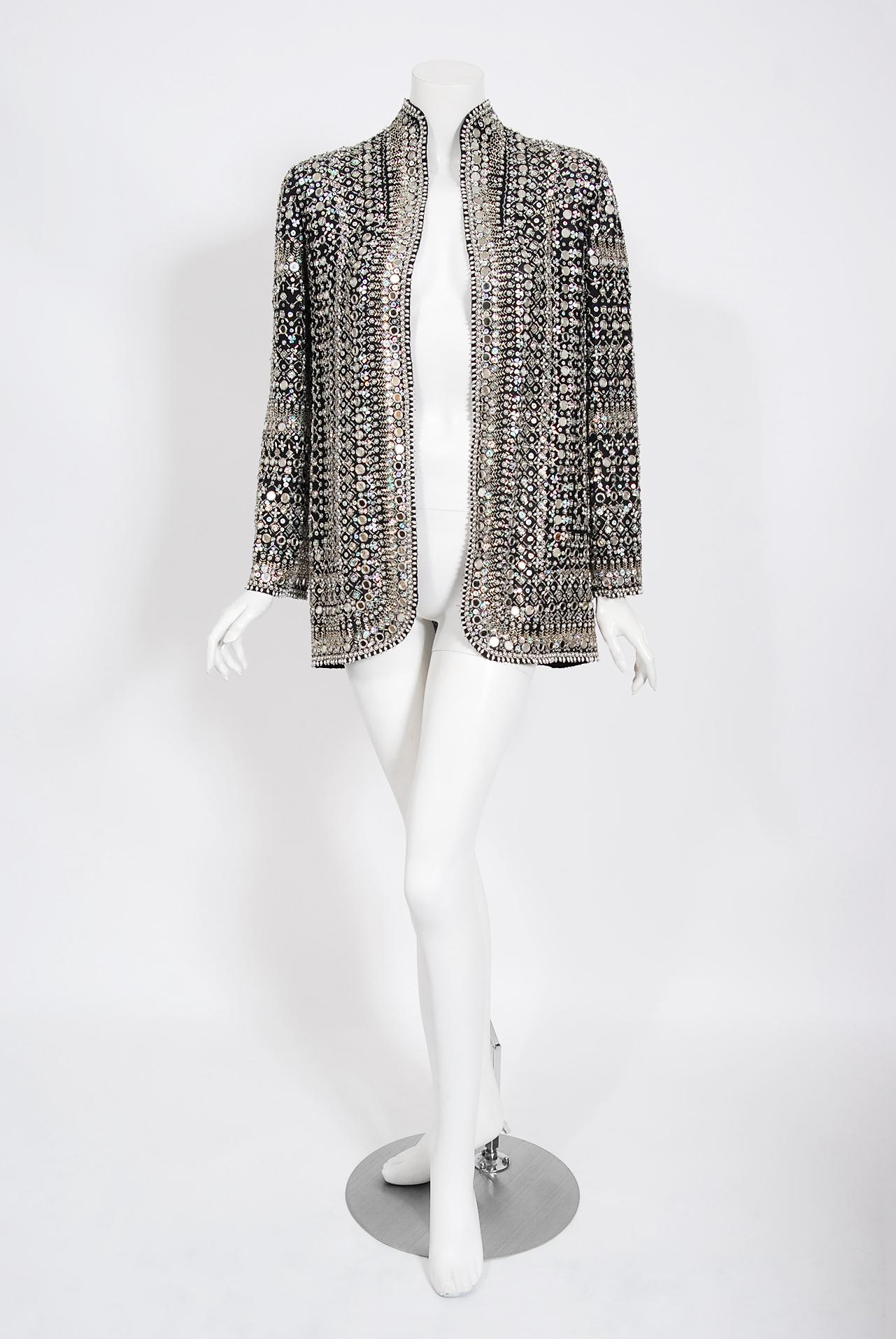 Vintage Halston Couture Beaded Mirror Mini Dress & Jacket Made For Liza Minnelli 1