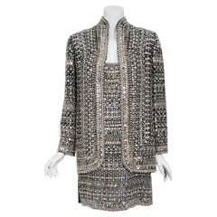 Retro Halston Couture Beaded Mirror Mini Dress & Jacket Made For Liza Minnelli