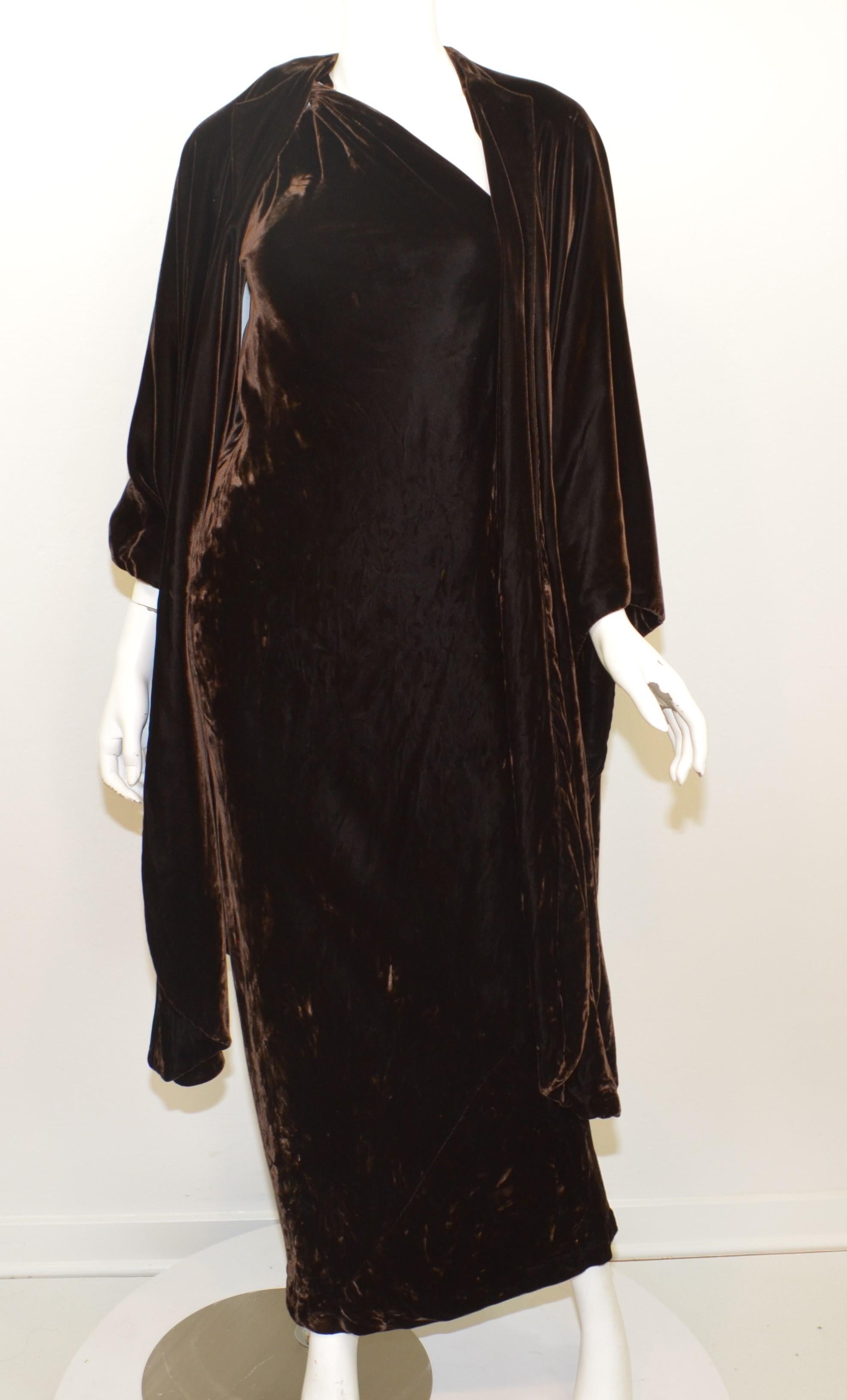 Black Vintage Halston Crushed Velvet Gown with Cape