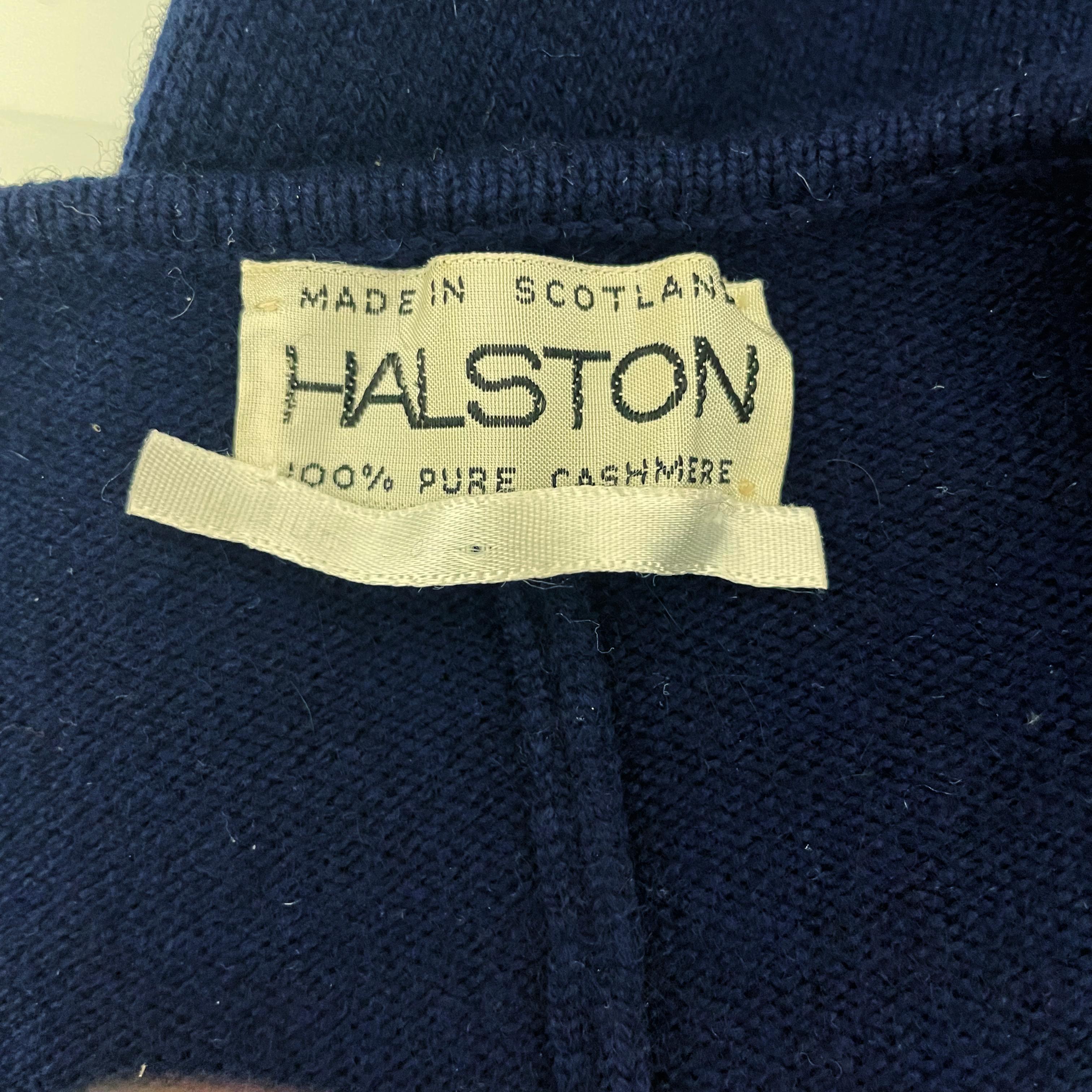Vintage Halston Dress Cashmere Knit Short Sleeve Blue Made in Scotland 1970s 5