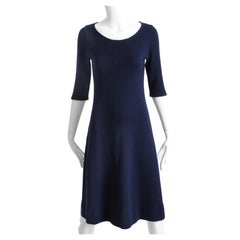 Vintage Halston Dress Cashmere Knit Short Sleeve Blue Made in Scotland 1970s