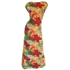 Vintage Halston Gorgeous Size 8 Botanical Tropical Print Cap Sleeve Maxi Dress