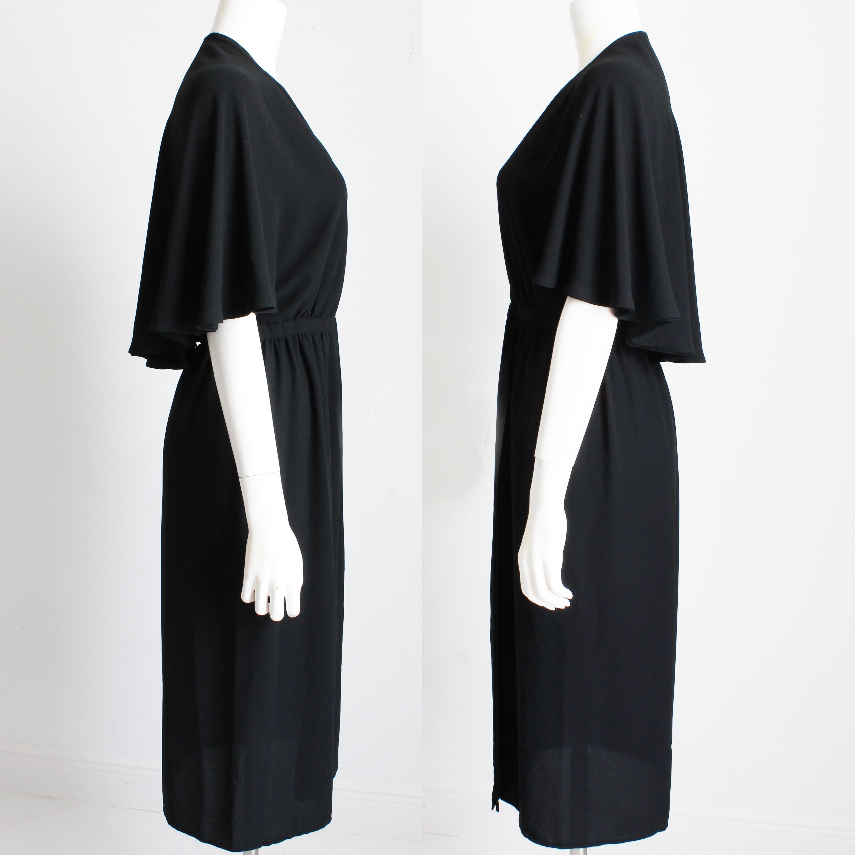 Vintage Halston Halter Dress Silk Wrap Style Attached Angel Sleeve Capelet 70s  For Sale 2