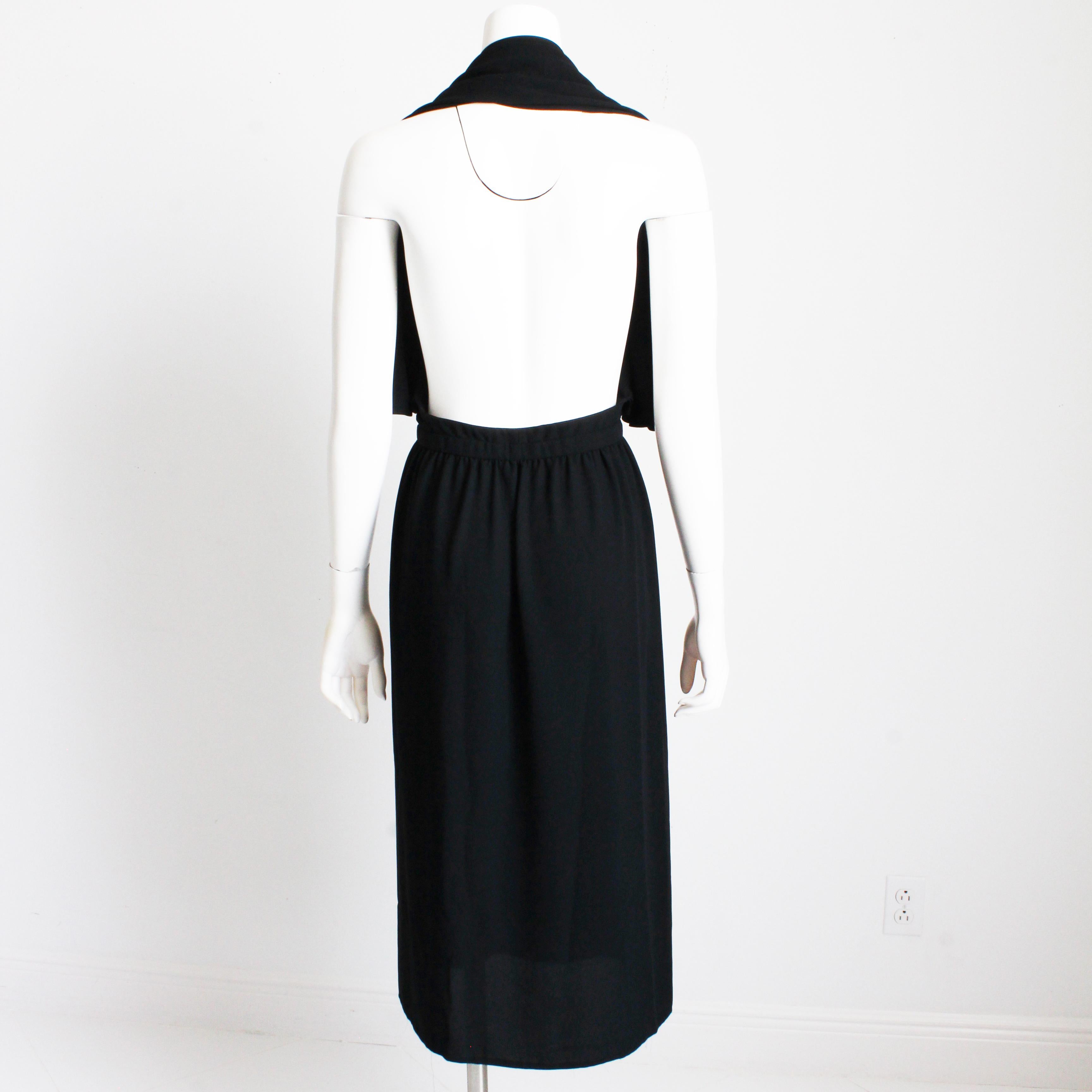 Vintage Halston Halter Dress Silk Wrap Style Attached Angel Sleeve Capelet 70s  For Sale 4
