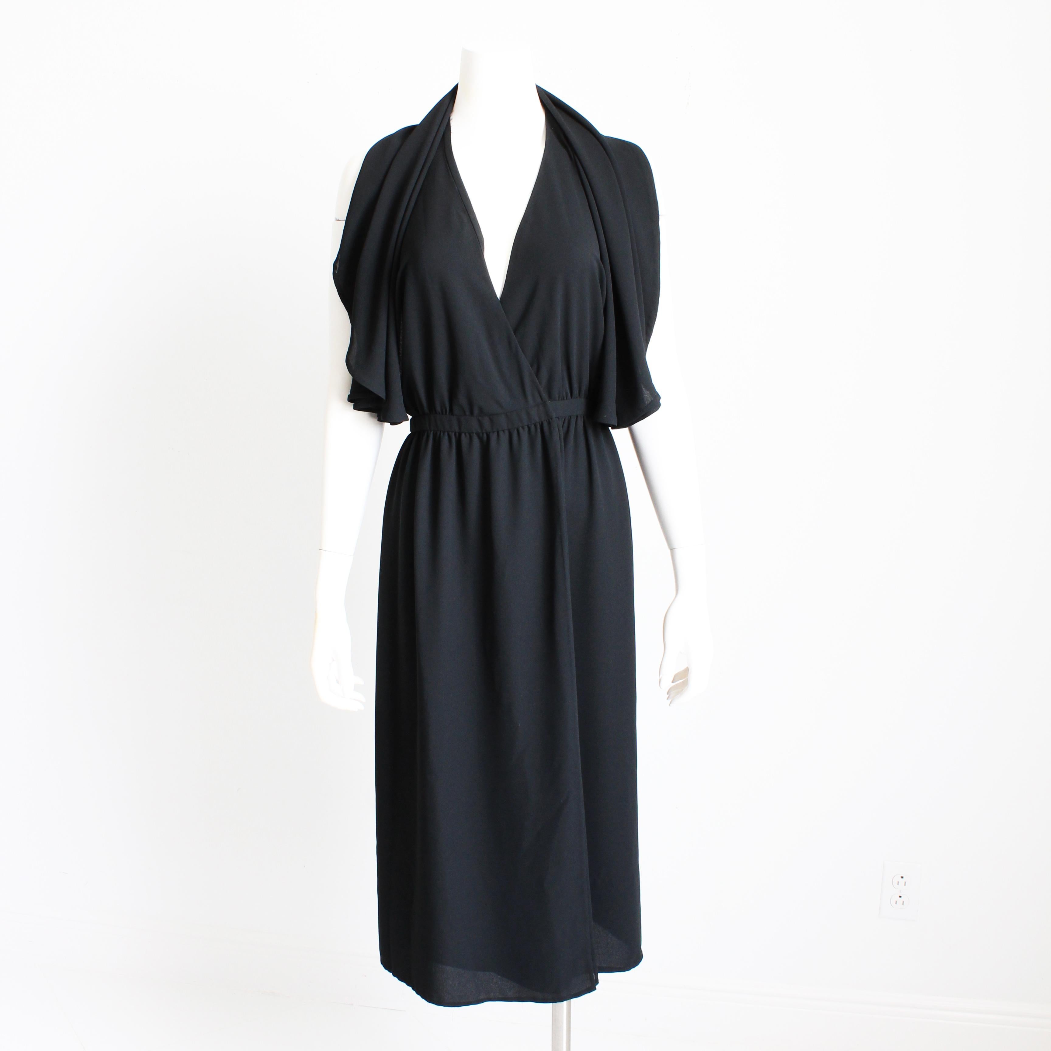 Vintage Halston Halter Dress Silk Wrap Style Attached Angel Sleeve Capelet 70s  For Sale 1