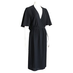 Vintage Halston Halter Dress Silk Wrap Style Attached Angel Sleeve Capelet 70s 