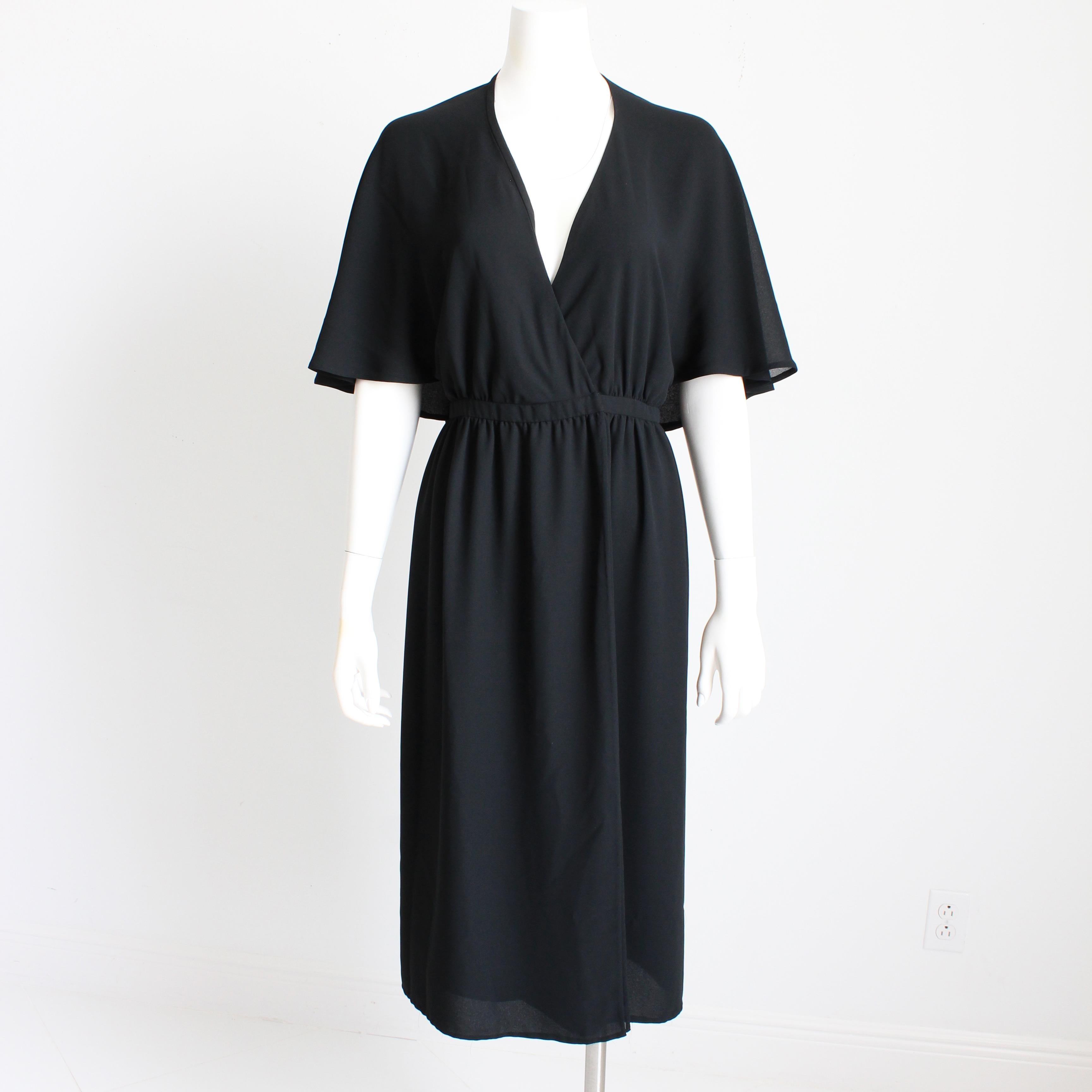 Black Vintage Halston Halter Dress Silk Wrap Style Open Back Angel Sleeve Capelet 70s For Sale