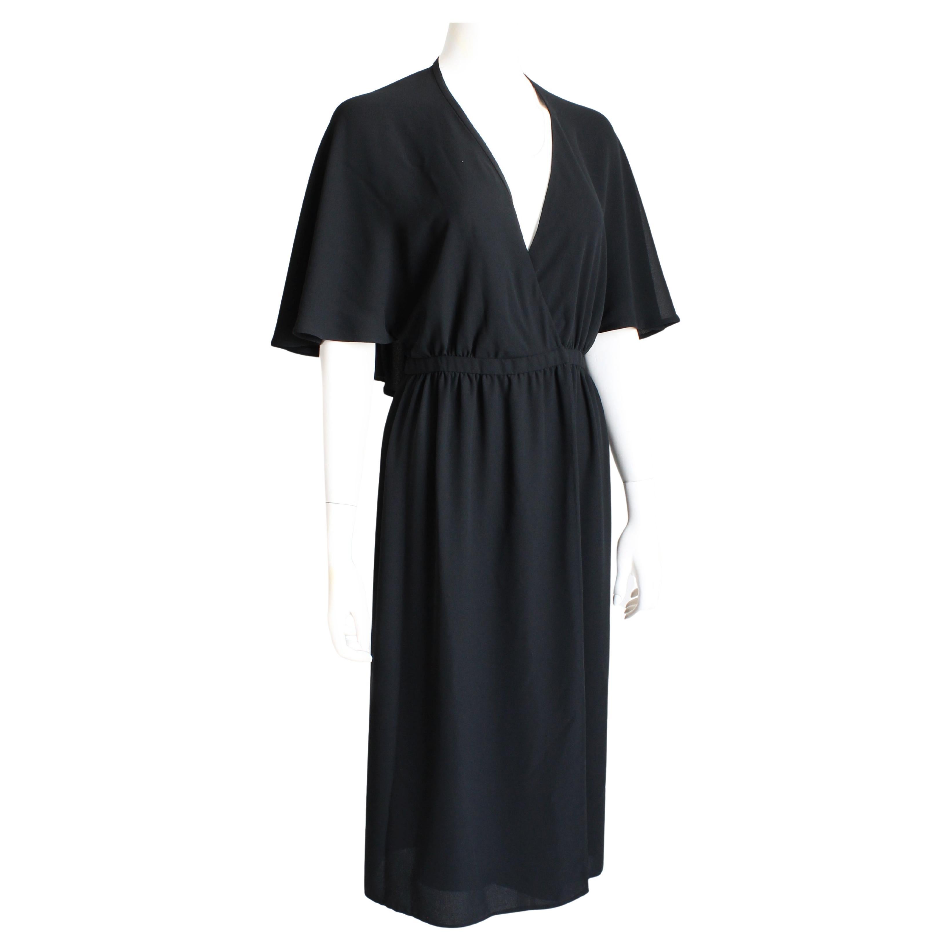 Vintage Halston Halter Dress Silk Wrap Style Open Back Angel Sleeve Capelet 70s For Sale