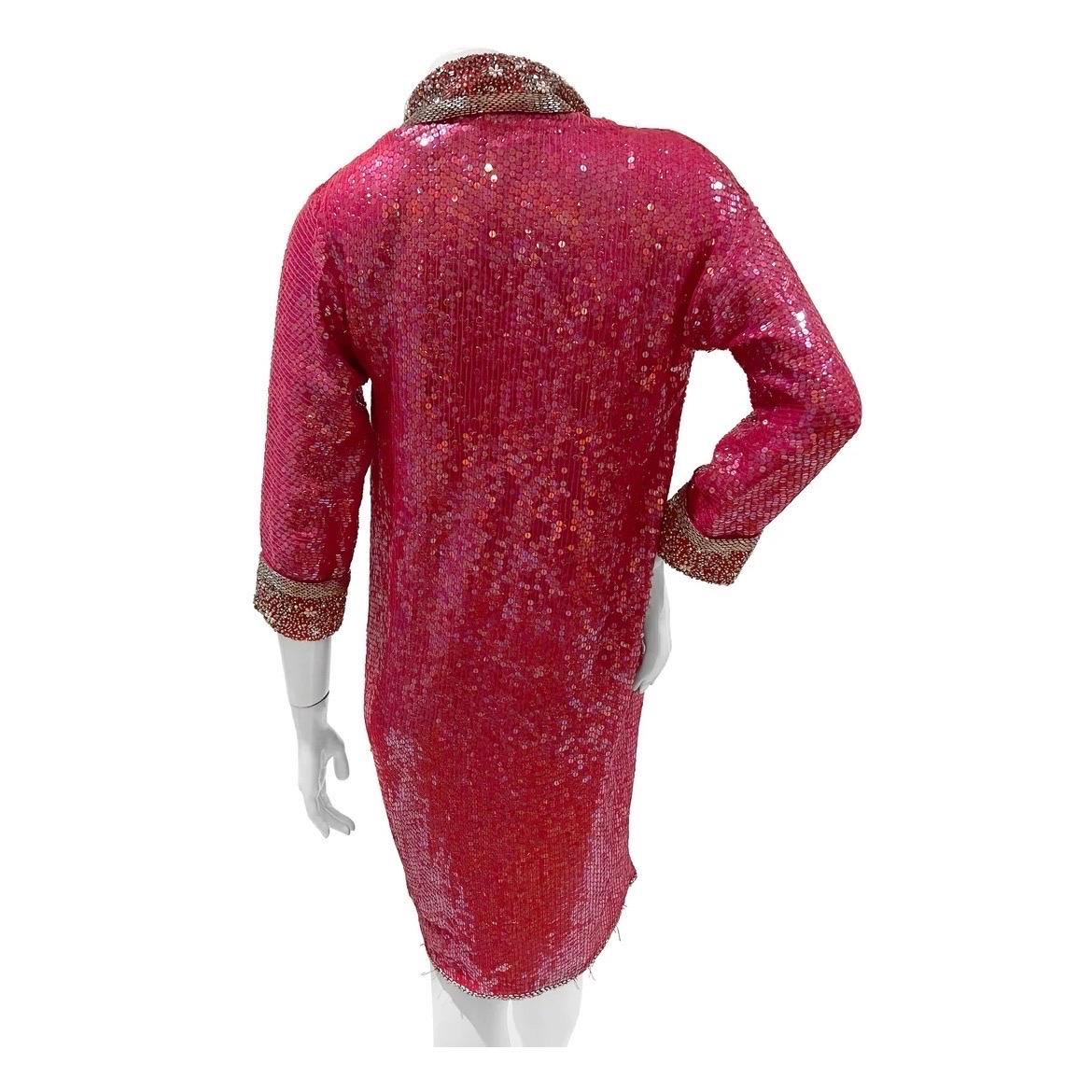 Red Vintage Halston Long Sleeve Sequin Dress (Circa 1970s)