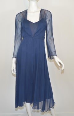 Vintage Halston Navy Blue Chiffon Slip Dress