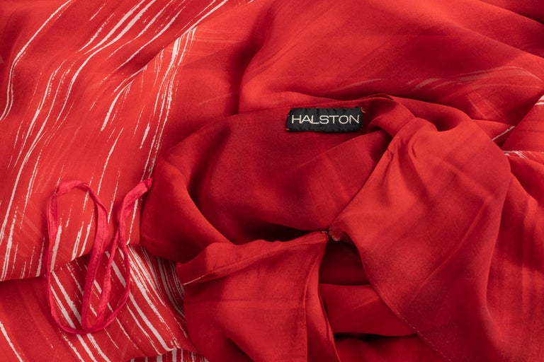 Vintage Halston Red Print Silk One Shoulder Draped Dress, 1970s 4