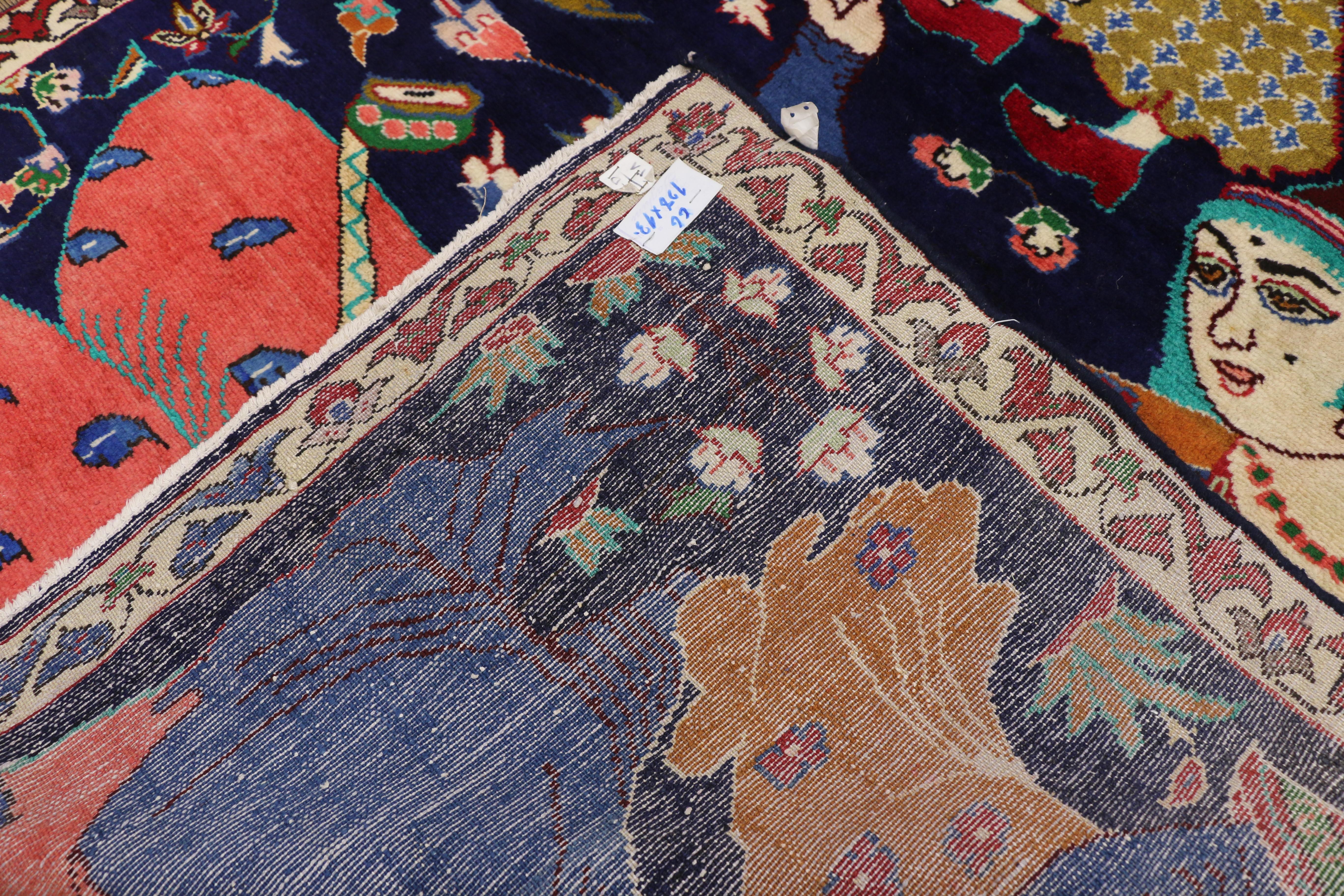 Hamadan-Perserteppich mit malerischem, figurativem Wandteppich von Dervish (Handgeknüpft) im Angebot